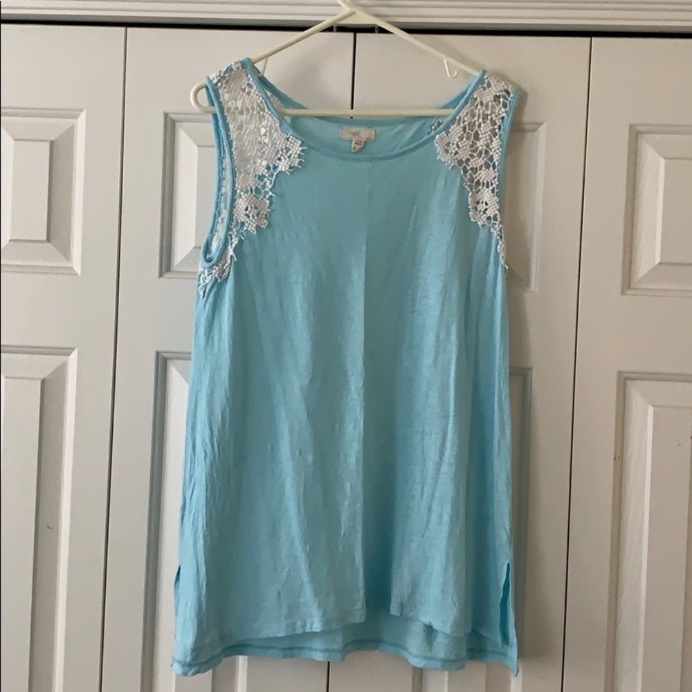 Light blue tank with lace shoulders!